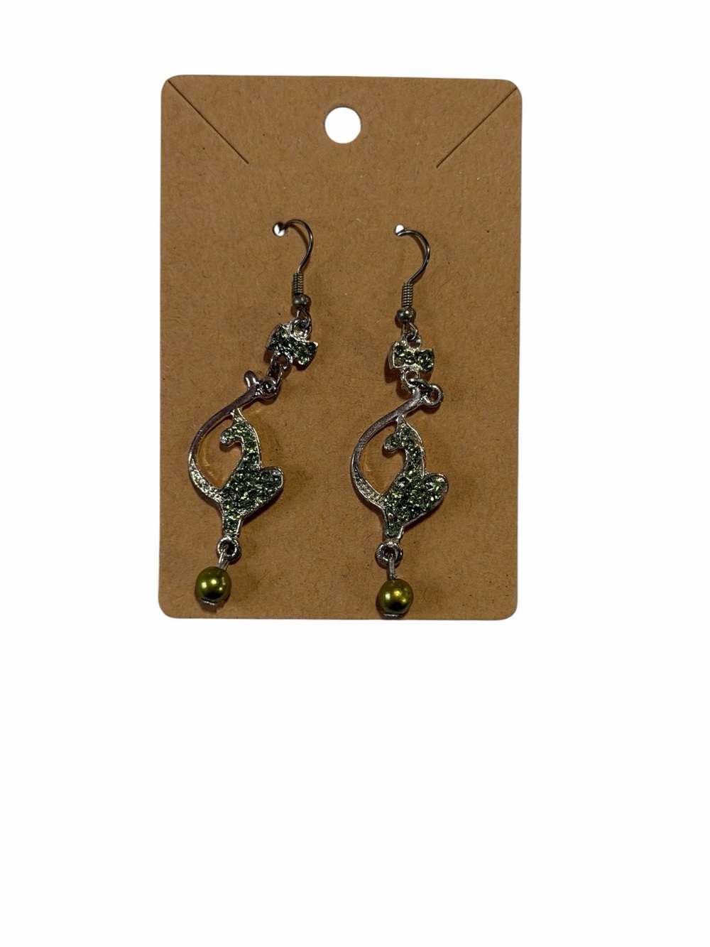 Green Glitter Cat Dangle Earrings - Unbranded